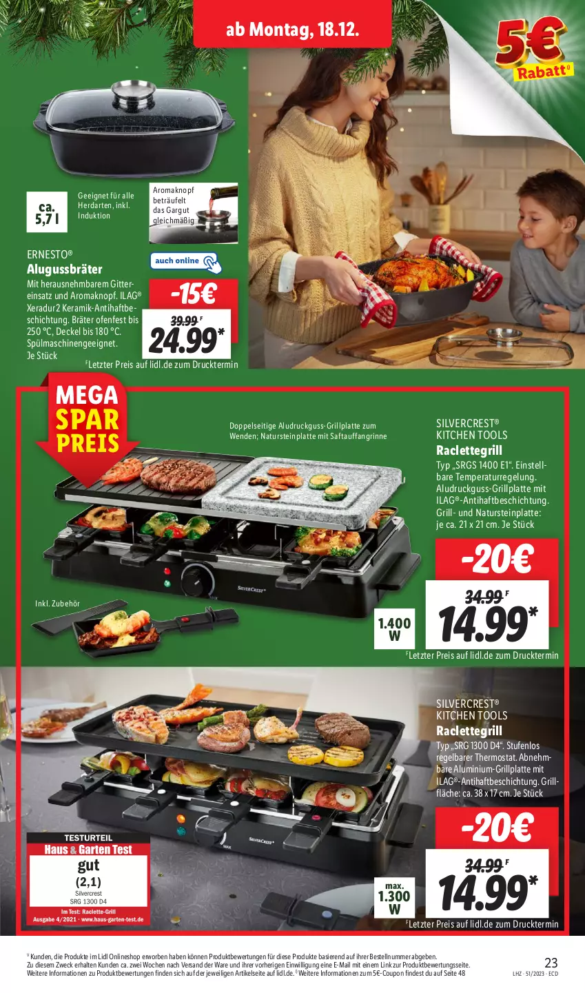 Aktueller Prospekt Lidl - Aktionsprospekt - von 18.12 bis 23.12.2023 - strona 27 - produkty: coupon, decke, Deckel, eis, ernesto, grill, grillfläche, grillplatte, herdarten, ilag, latte, natur, naturstein, Ofen, Raclettegrill, reis, saft, silvercrest, spülmaschinen, thermostat, Ti, weck, ZTE