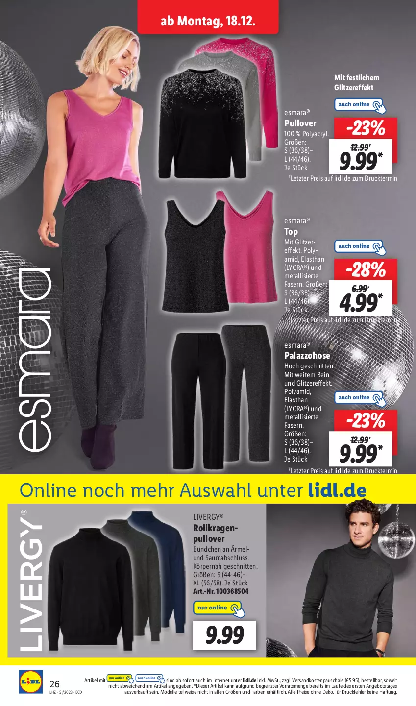 Aktueller Prospekt Lidl - Aktionsprospekt - von 18.12 bis 23.12.2023 - strona 30 - produkty: angebot, dell, eis, elle, esmara, hose, livergy, mab, Mode, ndk, Pullover, reis, Schal, Schale, schnitten, Ti, ZTE