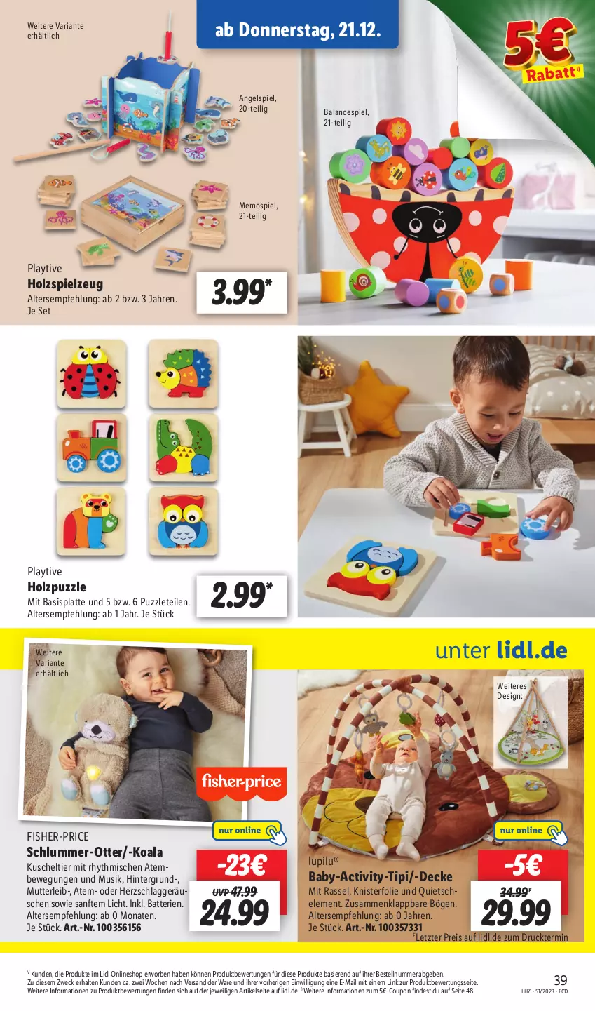 Aktueller Prospekt Lidl - Aktionsprospekt - von 18.12 bis 23.12.2023 - strona 43 - produkty: batterie, batterien, coupon, decke, eis, Holz, latte, lupilu, Puzzle, reis, Ria, spielzeug, Ti, Tipi, weck, ZTE