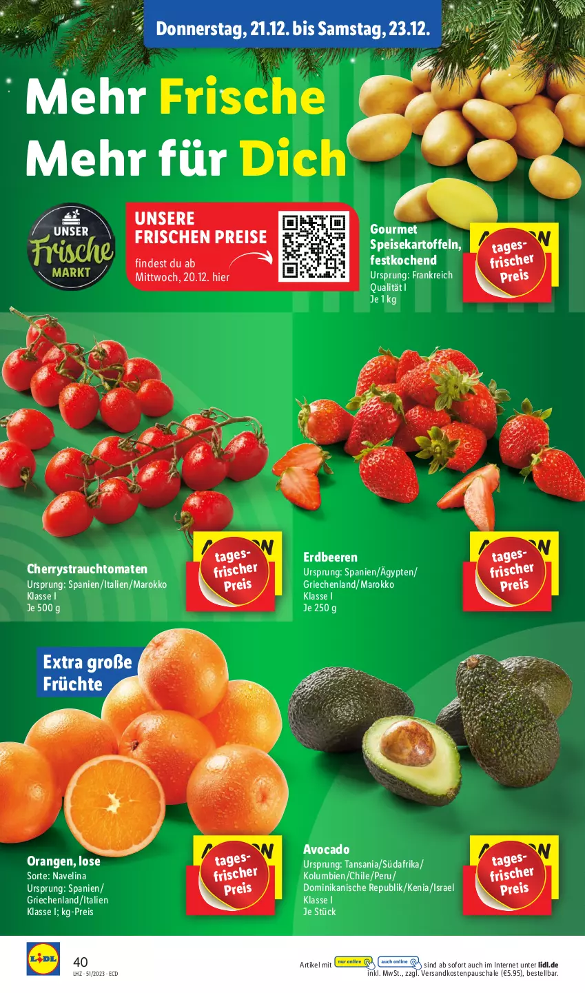 Aktueller Prospekt Lidl - Aktionsprospekt - von 18.12 bis 23.12.2023 - strona 44 - produkty: avocado, beere, beeren, eis, erdbeere, erdbeeren, früchte, kartoffel, kartoffeln, navelina, ndk, orange, orangen, Rauch, reis, Schal, Schale, speisekartoffeln, strauchtomaten, Ti, tomate, tomaten