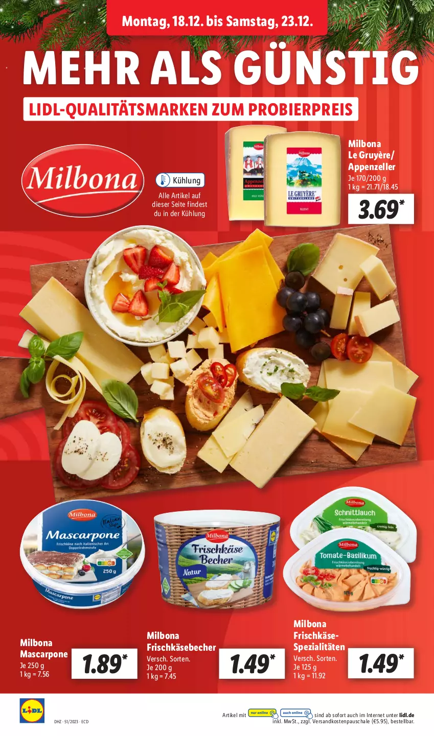 Aktueller Prospekt Lidl - Aktionsprospekt - von 18.12 bis 23.12.2023 - strona 50 - produkty: appenzeller, Becher, bier, Bona, eis, elle, frischkäse, Käse, mascarpone, Milbona, ndk, reis, Schal, Schale, Spezi, Ti