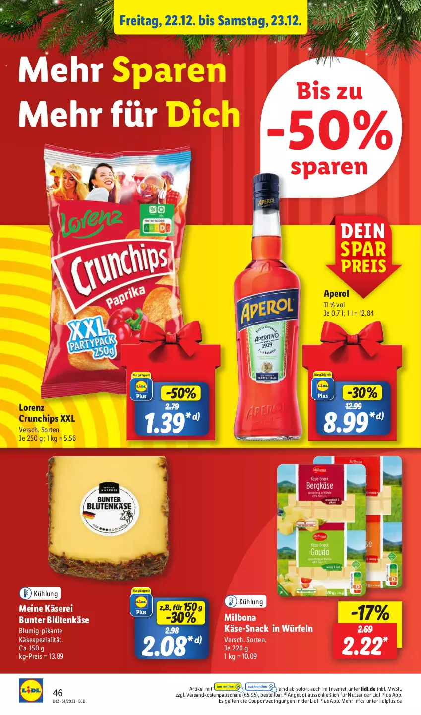 Aktueller Prospekt Lidl - Aktionsprospekt - von 18.12 bis 23.12.2023 - strona 52 - produkty: angebot, aperol, Blüte, Bona, chips, coupon, crunchips, eis, Käse, lorenz, lorenz crunchips, Milbona, ndk, reis, Schal, Schale, snack, Spezi, Ti, würfel