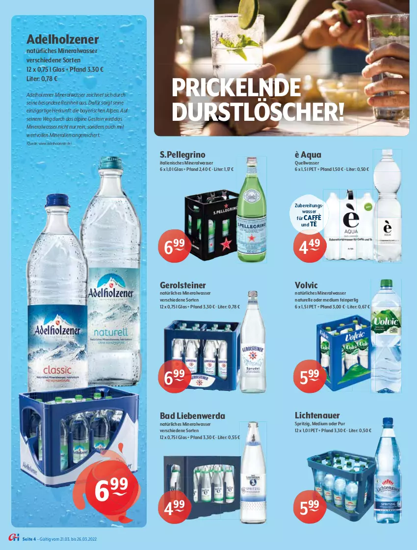 Aktueller Prospekt Getraenke Hoffmann - Prospekte - von 21.03 bis 26.03.2022 - strona 4 - produkty: adelholzener, Alwa, aqua, auer, Bad, Bad Liebenwerda, bio, bionade, bitter lemon, BraTee, coca-cola, cola, durstlöscher, eis, eistee, elle, fever-tree, gerolsteine, gerolsteiner, gin, ginger, ginger ale, granini, gsw, Holz, lichtenauer, limo, limonade, mango, maracuja, mineralwasser, natur, natürliches mineralwasser, rel, steiner, tee, Ti, volvic, wasser, Wild, wild berry