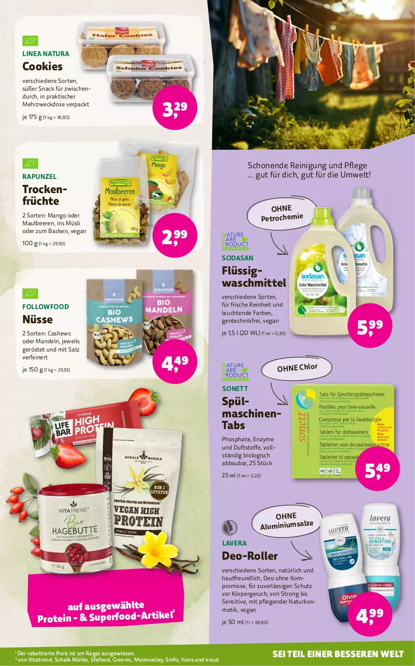 Aktueller Prospekt Denns Biomarkt - von 14.08 bis 27.08.2024 - strona 11 - produkty: Abba, Bau, beere, beeren, bio, Cashew, cookie, cookies, deo, eis, ente, früchte, lavera, Leuchte, leuchten, linea natura, mandel, mandeln, mango, müsli, natur, natura, regal, Reinigung, reis, Roller, salz, Schal, snack, Soda, spülmaschinen, spülmaschinentabs, Ti, tisch, Trockenfrüchte, vita, waschmittel, weck