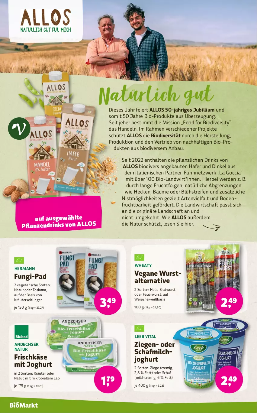 Aktueller Prospekt Denns Biomarkt - von 14.08 bis 27.08.2024 - strona 4 - produkty: andechser natur, Bau, bio, bratwurst, drink, drinks, eier, elle, erde, frischkäse, frucht, gin, hafer, joghur, joghurt, Käse, kräuter, LG, milch, natur, pflanze, pflanzen, reifen, Ti, Vegeta, vita, wurst