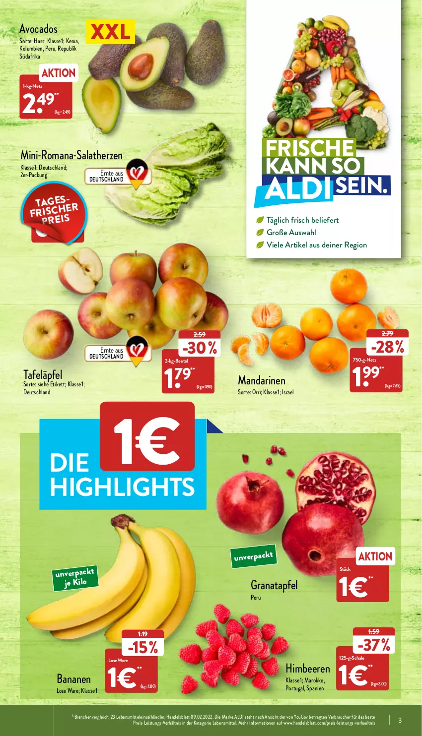 Aktueller Prospekt Aldi Nord - Aldi-Vorschau - von 16.05 bis 21.05.2022 - strona 3 - produkty: aldi, apfel, avocado, avocados, banane, bananen, beere, beeren, beutel, eis, grana, granatapfel, himbeer, himbeere, himbeeren, lebensmittel, mandarine, mandarinen, Rana, Rauch, reis, salat, salatherzen, Schal, Schale, tafeläpfel, Ti, Yo