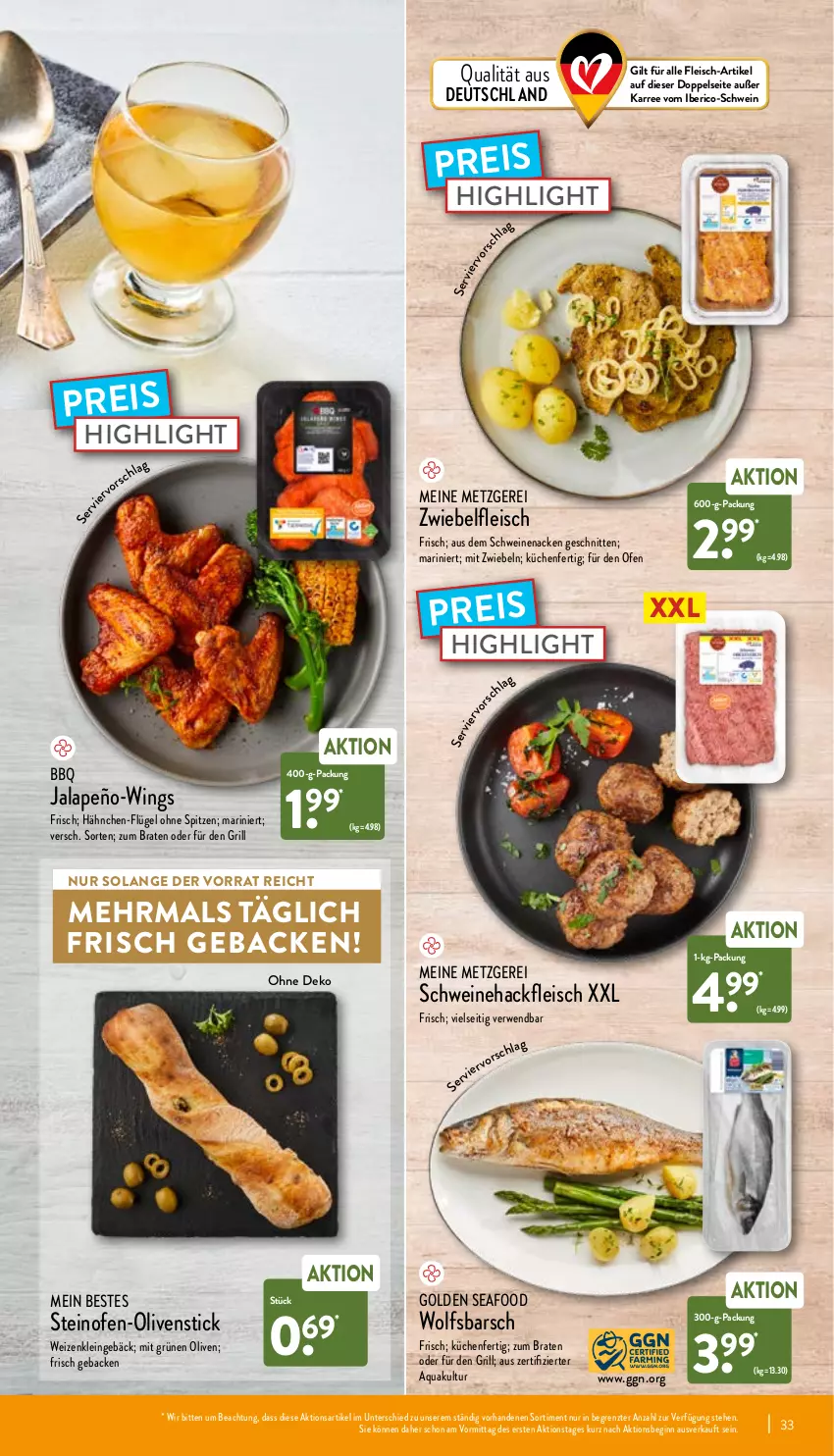 Aktueller Prospekt Aldi Nord - Aldi-Vorschau - von 16.05 bis 21.05.2022 - strona 33 - produkty: aqua, braten, eis, fleisch, geback, gin, grill, hackfleisch, jalapeño, küche, Küchen, mit zwiebeln, Ofen, olive, oliven, reis, rwe, schnitten, schwein, schweine, Schweinehackfleisch, schweinenacken, steinofen, Ti, wein, weine, wolfsbarsch, ZTE, zwiebel, zwiebeln