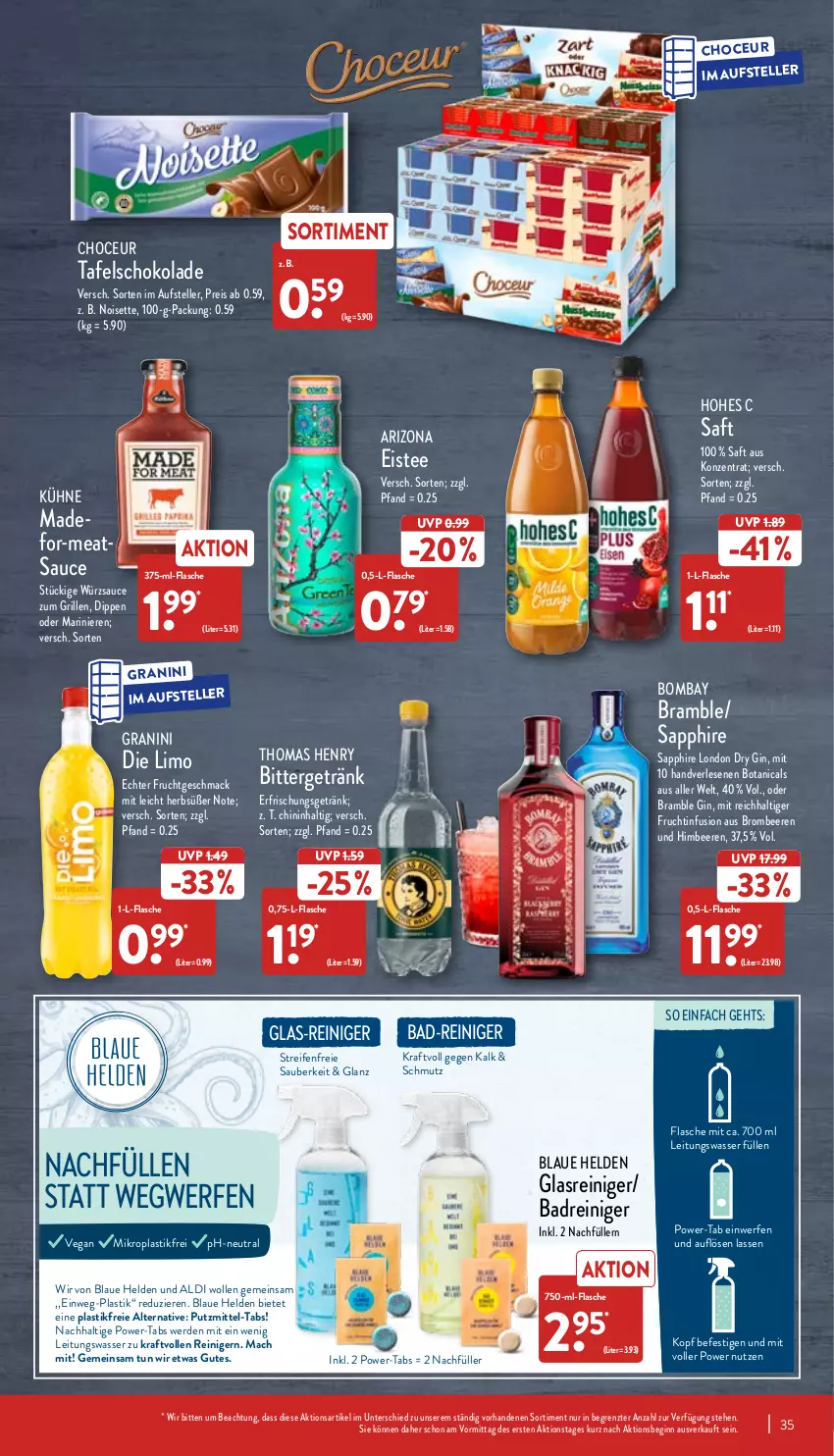 Aktueller Prospekt Aldi Nord - Aldi-Vorschau - von 16.05 bis 21.05.2022 - strona 35 - produkty: aldi, asti, Bad, Bad-Reiniger, beere, beeren, brombeere, brombeeren, dip, dry gin, eis, eistee, elle, erde, erfrischungsgetränk, flasche, frucht, getränk, gin, Glasreiniger, granini, granini die limo, grill, gsw, himbeer, himbeere, himbeeren, Hohes C, kraft, Kühne, limo, london dry, london dry gin, mac, reifen, reiniger, reis, saft, sapphire, sauce, schoko, schokolade, tafelschokolade, tee, teller, thomas henry, Ti, wasser, wolle, würzsauce, ZTE