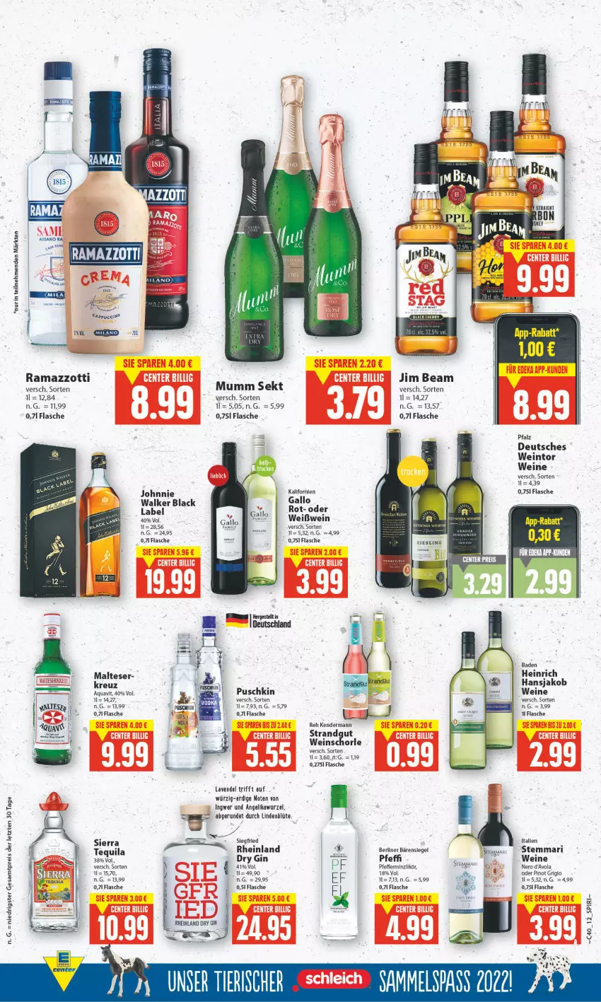 Aktueller Prospekt E Center - Angebote der Woche - von 26.09 bis 01.10.2022 - strona 10 - produkty: aqua, aquavit, Bad, Bebe, berliner, Blüte, cin, dry gin, ente, flasche, gallo, gin, iglo, ingwer, jako, jim beam, lack, lavendel, likör, malteser, mumm, ndk, nero, pfeffer, pfefferminzlikör, Pinot, rama, ramazzott, ramazzotti, riesling, schorle, sekt, Sierra, tequila, Ti, wein, weine, weinschorle, zott