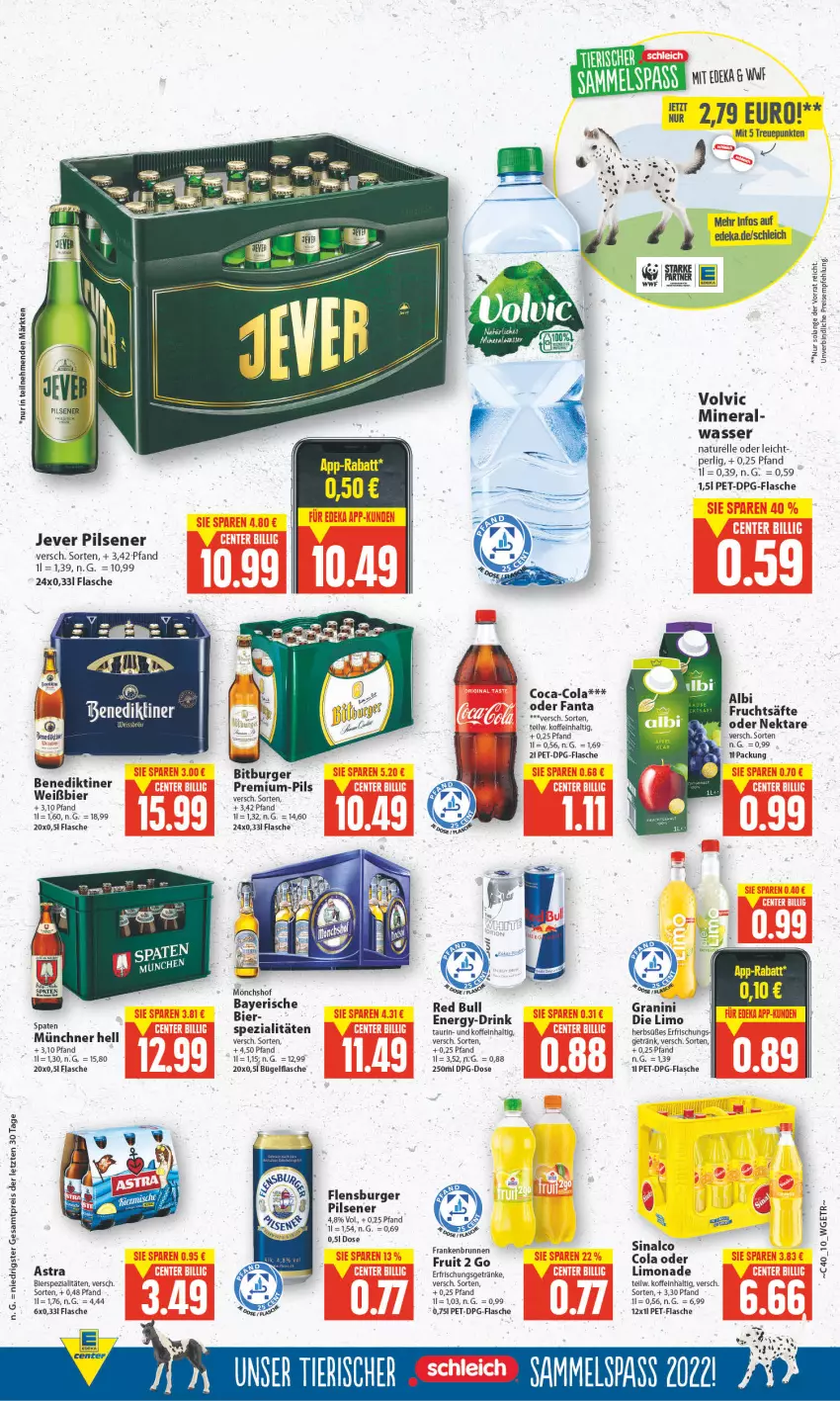 Aktueller Prospekt E Center - Angebote der Woche - von 26.09 bis 01.10.2022 - strona 11 - produkty: Astra, Benediktiner, bier, bitburger, brunnen, bügel, bügelflasche, burger, coca-cola, cola, deka, drink, eis, elle, erfrischungsgetränk, erfrischungsgetränke, fanta, flasche, flensburger, frucht, fruchtsäfte, getränk, getränke, granini, jever, jever pilsener, limo, limonade, mönchshof, natur, Nektar, pet-flasche, pils, pilsener, red bull, reis, rel, säfte, sinalco, Spaten, Spezi, Ti, volvic, wasser, ZTE