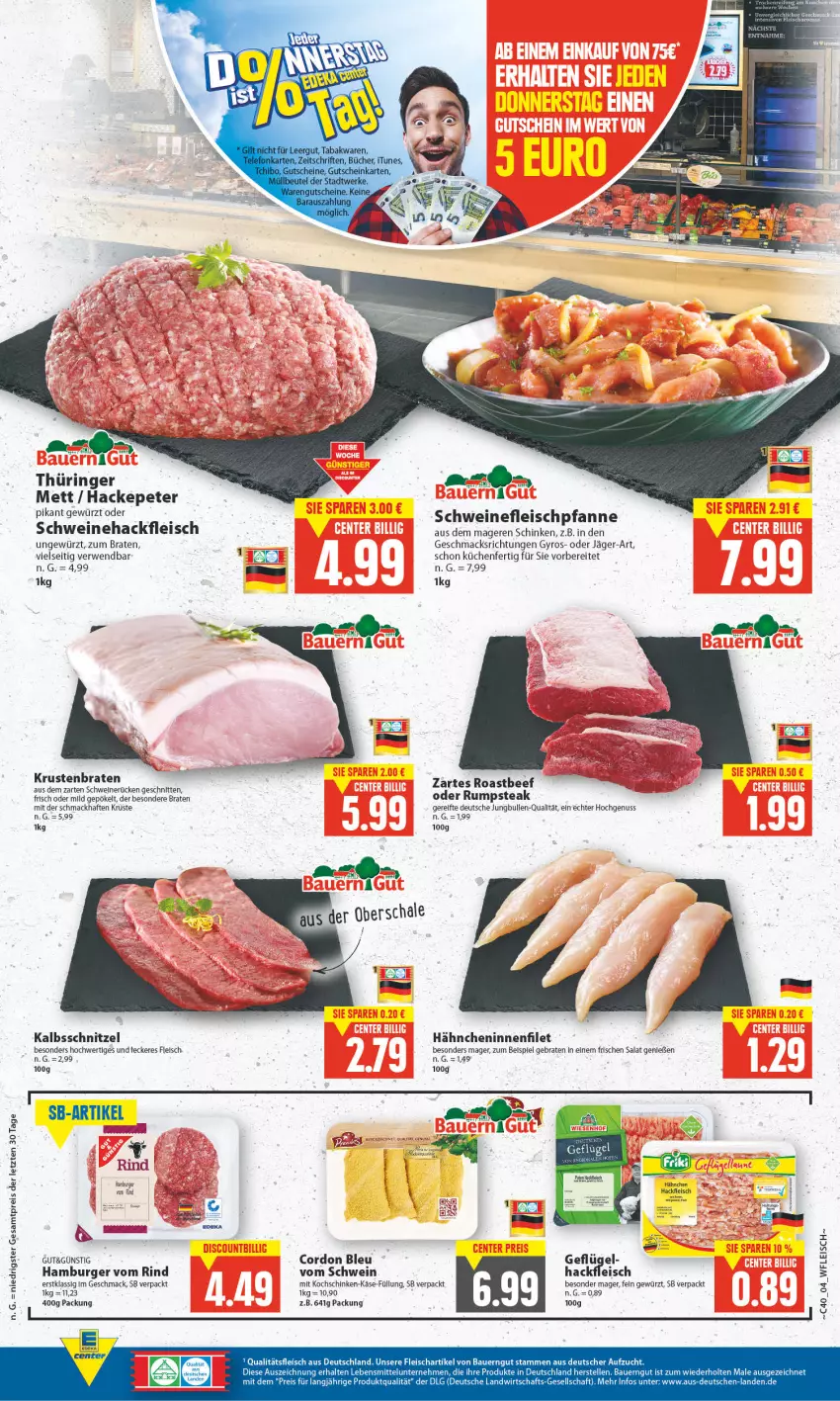 Aktueller Prospekt E Center - Angebote der Woche - von 26.09 bis 01.10.2022 - strona 4 - produkty: auer, Bau, Bauer, bauerngut, beef, braten, burger, cordon bleu, eis, elle, filet, fleisch, Geflügel, gewürz, gyros, hackfleisch, hamburger, HP, jungbullen, kalbsschnitzel, Käse, kochschinken, krustenbraten, küche, Küchen, lebensmittel, LG, mac, Mett, nuss, oder rumpsteak, pfanne, reis, rind, ring, rum, rumpsteak, rwe, salat, schinken, schnitten, schnitzel, schwein, schweine, schweinefleisch, Schweinehackfleisch, steak, Ti, wein, weine, ZTE