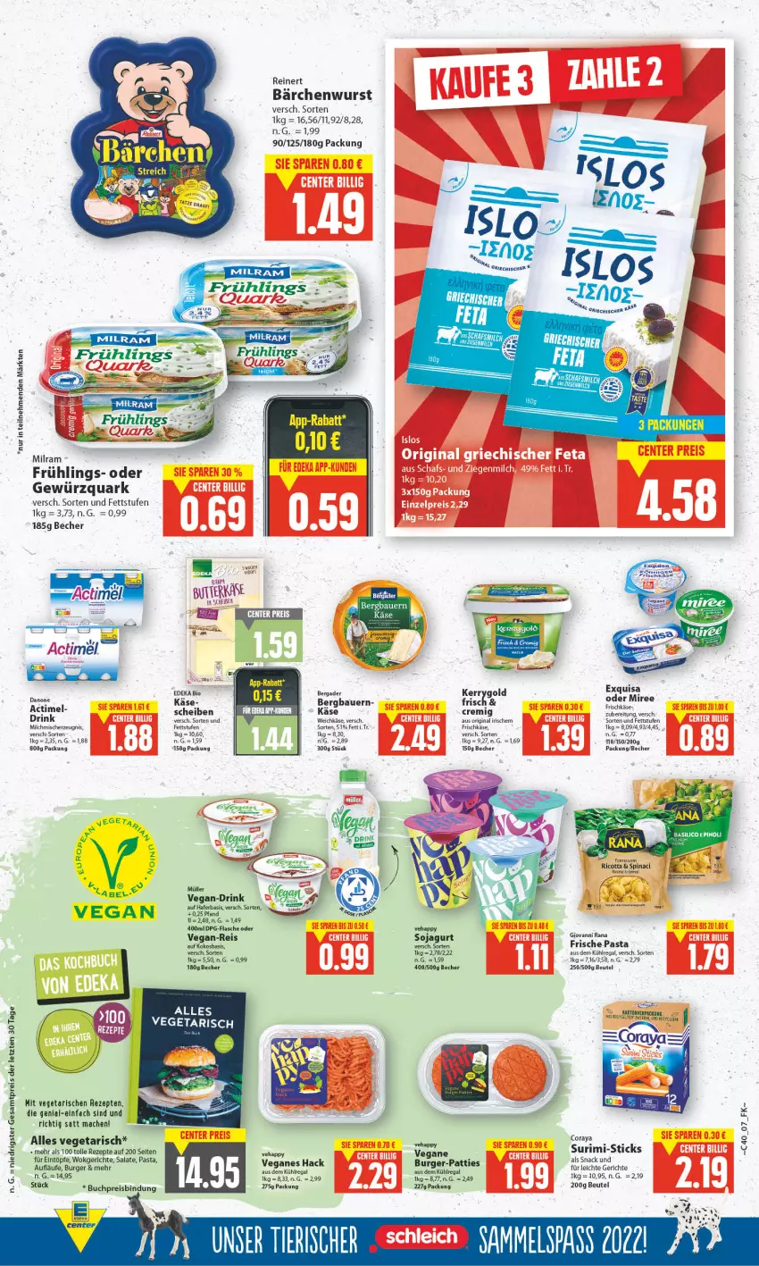 Aktueller Prospekt E Center - Angebote der Woche - von 26.09 bis 01.10.2022 - strona 7 - produkty: actimel, auer, aus dem kühlregal, Bau, Bauer, Becher, bergader, beutel, bio, buch, burger, danone, deka, drink, edeka bio, eintöpfe, eis, exquisa, flasche, Frische Pasta, frischkäse, gewürz, gewürzquark, gin, giovanni rana, hafer, HP, Käse, kerrygold, kokos, kühlregal, mac, milch, milram, miree, Müller, pasta, quark, Rana, regal, reinert, reis, rezept, rezepte, Ria, ricotta, salat, salate, snack, soja, Ti, Vegeta, weichkäse, wok, wurst, ZTE