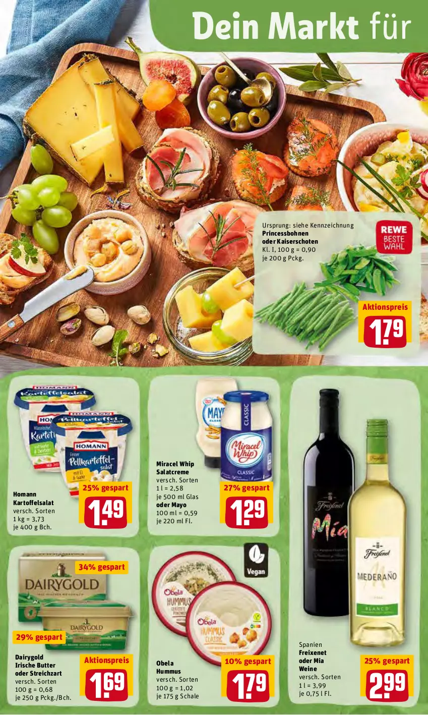 Aktueller Prospekt Rewe - Diese Woche im Angebot! - von 04.04 bis 09.04.2022 - strona 14 - produkty: aktionspreis, bohne, bohnen, butter, creme, Dairygold, eis, freixenet, homann, hummus, irische butter, Kaiser, kartoffel, kartoffelsalat, miracel, miracel whip, reis, salat, salatcreme, Schal, Schale, Streichzart, Ti, wein, weine, Yo