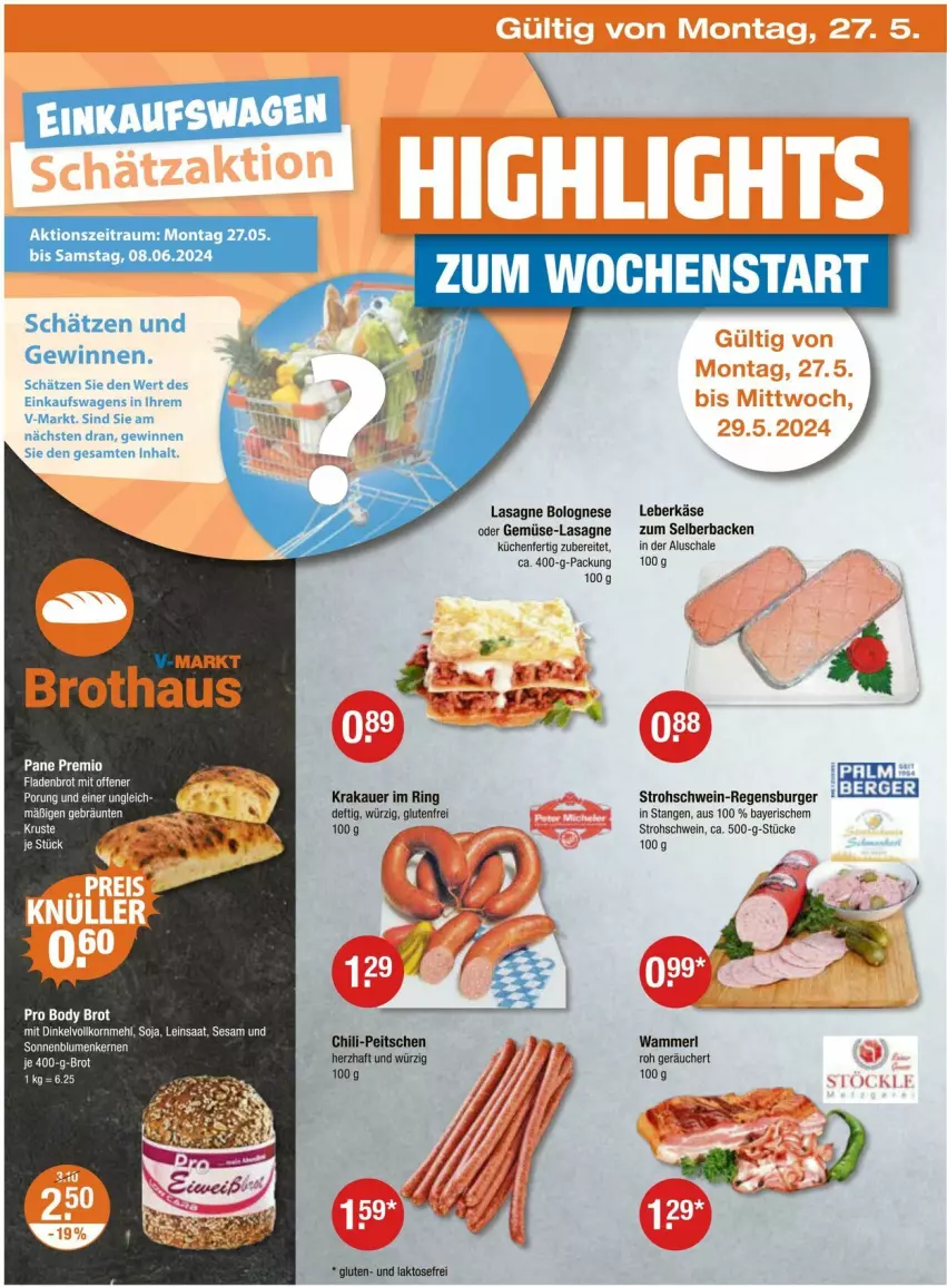 Aktueller Prospekt Vmarkt - Prospekte - von 23.05 bis 29.05.2024 - strona 22 - produkty: auer, Berger, body, bolognese, brot, burger, chili, Dinkelvollkornmehl, Käse, korn, krakauer, küche, Küchen, lasagne, leberkäs, leberkäse, mehl, merl, regensburger, ring, Schal, Schale, schwein, sesam, soja, tee, Ti, wein