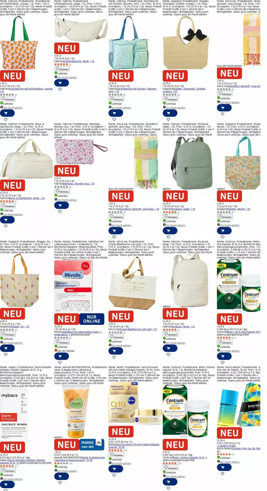 Aktueller Prospekt Dm Drogerie - Prospekte - von 30.03 bis 08.04.2026 - strona 10 - produkty: Alverde, Bad, bikini, bio, blume, blumen, bruno banani, Calendula, creme, eau de toilette, eis, erde, Gesichtscreme, handcreme, HP, hyaluron, Kollagen, kosmetik, medizinprodukt, mint, natur, naturkosmetik, nivea, orange, Rana, reis, rucksack, rum, sac, Sport, sporttasche, strandtasche, strandtuch, Tasche, Ti, tuc, umhängetasche, Wels