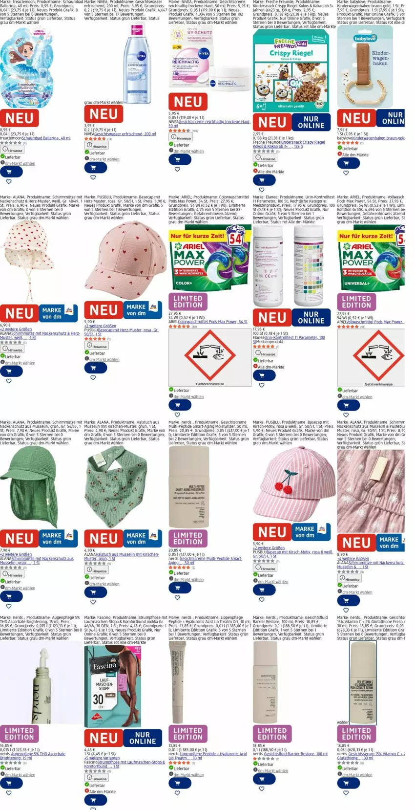 Aktueller Prospekt Dm Drogerie - Prospekte - von 30.03 bis 08.04.2026 - strona 14 - produkty: ariel, Augenpflege, Babylove, Bad, ball, braun, Cap, cin, colorwaschmittel, creme, eis, Elan, freche freunde, Gesichtscreme, Gesichtswasser, gin, hose, hyaluron, kakao, Kinder, Kinderwagen, kirsch, kirsche, kirschen, kokos, Lippenpflege, medizinprodukt, Mütze, nivea, Pods, reis, Ria, riegel, rum, schaumbad, Serum, snack, Strumpfhose, Ti, tuc, usb, vita, Vitamin C, waschmittel, wasser
