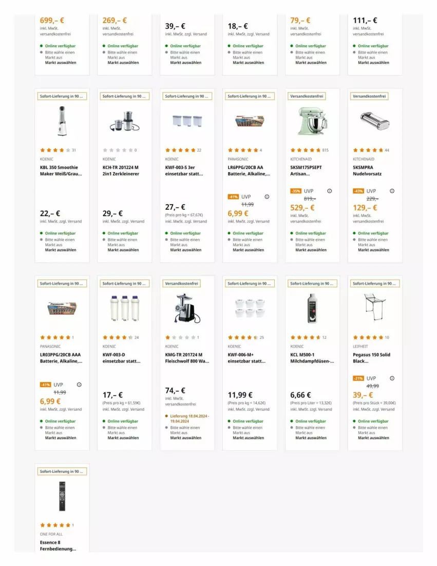 Aktueller Prospekt Saturn - Prospekte - von 09.04 bis 15.04.2024 - strona 6 - produkty: asus, batterie, eis, fernbedienung, fleisch, KitchenAid, koenic, lack, leine, milch, ndk, nudel, panasonic, reis, smoothie, Ti, versandkostenfrei, Zerkleinerer