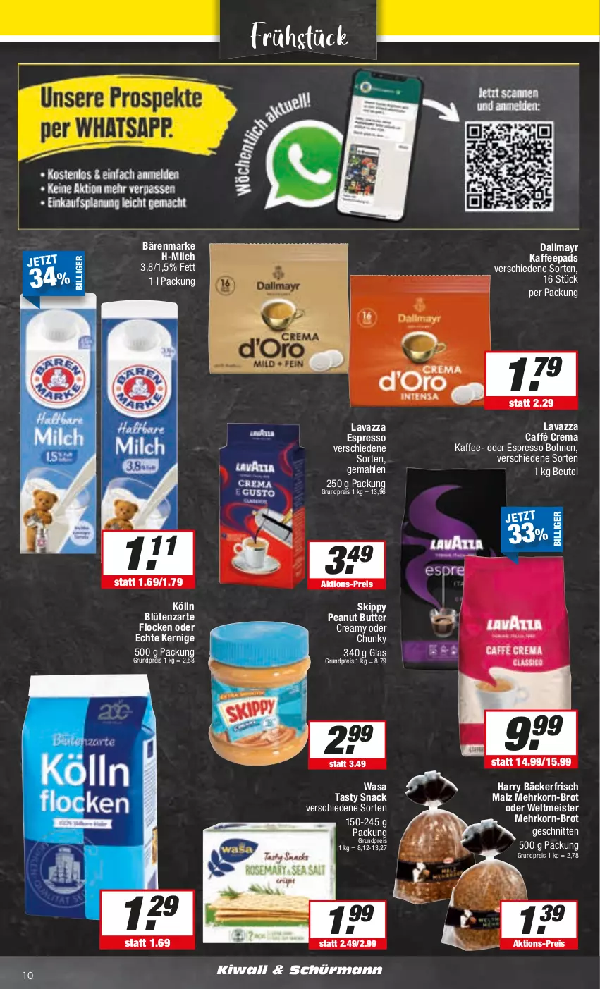 Aktueller Prospekt E Center - Angebote der Woche - von 25.09 bis 30.09.2023 - strona 10 - produkty: bärenmarke, beutel, Blüte, bohne, bohnen, brot, butter, dallmayr, eis, espresso, kaffee, kaffeepads, kölln, korn, lavazza, malz, Meister, milch, oder espresso, peanut butter, reis, schnitten, snack, Ti, wasa