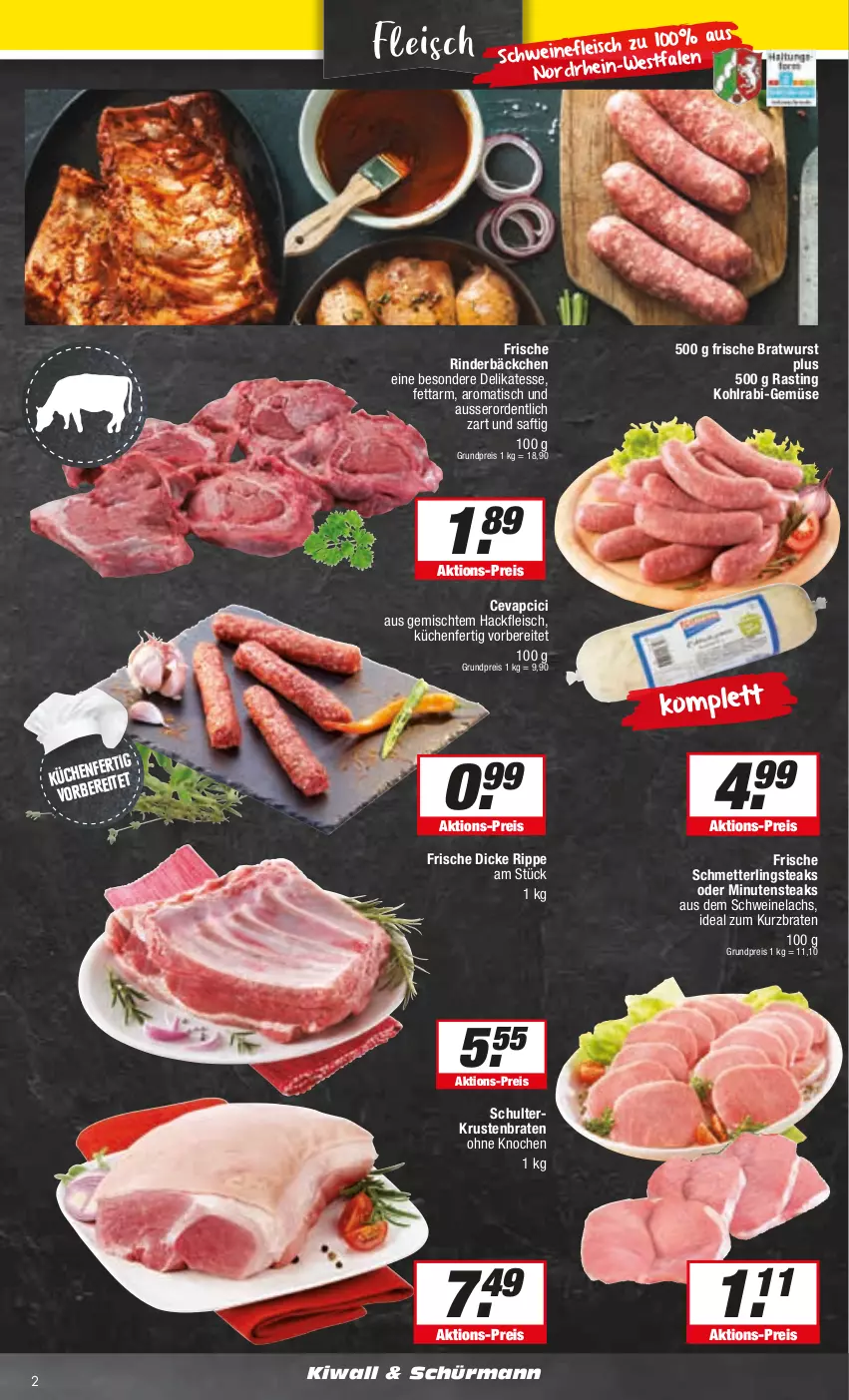 Aktueller Prospekt E Center - Angebote der Woche - von 25.09 bis 30.09.2023 - strona 2 - produkty: asti, braten, bratwurst, cevapcici, eis, fleisch, hackfleisch, kohlrabi, krustenbraten, küche, Küchen, lachs, Mett, minutensteaks, reis, rind, rinder, saft, Schmetterling, schwein, schweine, Schweinelachs, steak, steaks, Ti, tisch, wein, weine, wurst