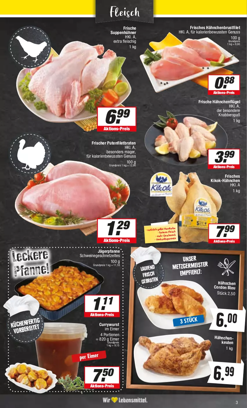 Aktueller Prospekt E Center - Angebote der Woche - von 25.09 bis 30.09.2023 - strona 3 - produkty: braten, brustfilet, cordon bleu, curry, currywurst, eimer, eis, filet, fleisch, Frische Hähnchen, Germ, geschnetzeltes, hähnchenbrust, hähnchenbrustfilet, hähnchenflügel, hühner, küche, Küchen, Laufen, mac, Meister, nuss, pfanne, pute, reis, schwein, schweine, suppe, suppen, Ti, wein, weine, wurst, Zelt