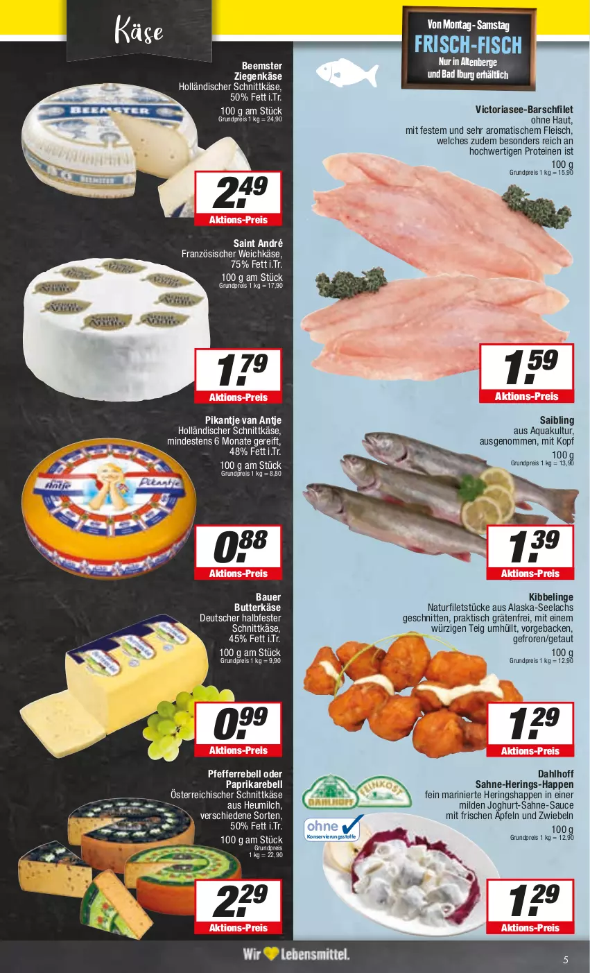 Aktueller Prospekt E Center - Angebote der Woche - von 25.09 bis 30.09.2023 - strona 5 - produkty: Alaska-Seelachs, aqua, auer, Bad, Bau, Bauer, Beemster, butter, butterkäse, eis, filet, filets, fisch, fleisch, französischer weichkäse, geback, halbfester schnittkäse, hering, Herings, Heringshappen, Heu, heumilch, holländischer schnittkäse, joghur, joghurt, Käse, lachs, milch, natur, österreichischer schnittkäse, paprika, pfeffer, rebell, reis, Ria, ring, sahne, Saibling, sauce, schnitten, schnittkäse, Ti, tisch, weichkäse, ziegenkäse, zwiebel, zwiebeln