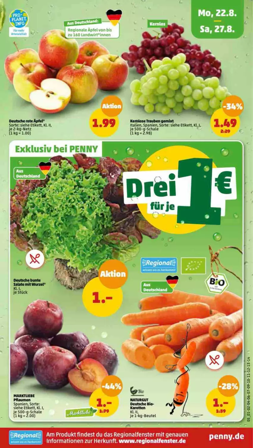 Aktueller Prospekt Penny - Prospekte - von 22.08 bis 27.08.2022 - strona 5 - produkty: beutel, bio, fenster, karotten, natur, pflaume, pflaumen, Schal, Schale, Ti, trauben