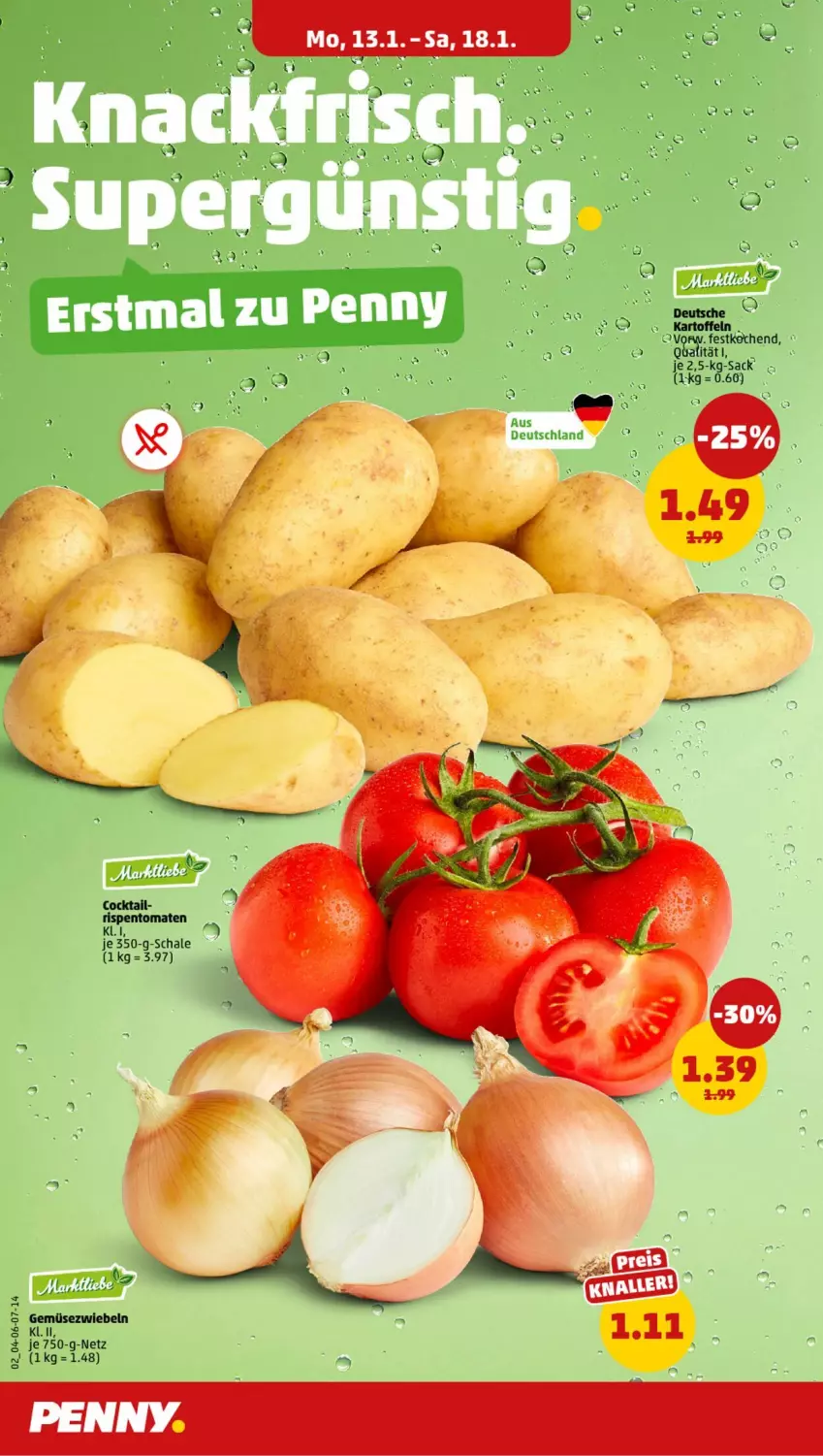 Aktueller Prospekt Penny - Prospekte - von 13.01 bis 18.01.2025 - strona 2 - produkty: cocktail, Gemüsezwiebel, kartoffel, kartoffeln, rispentomaten, sac, Schal, Schale, Ti, tomate, tomaten, zwiebel, zwiebeln