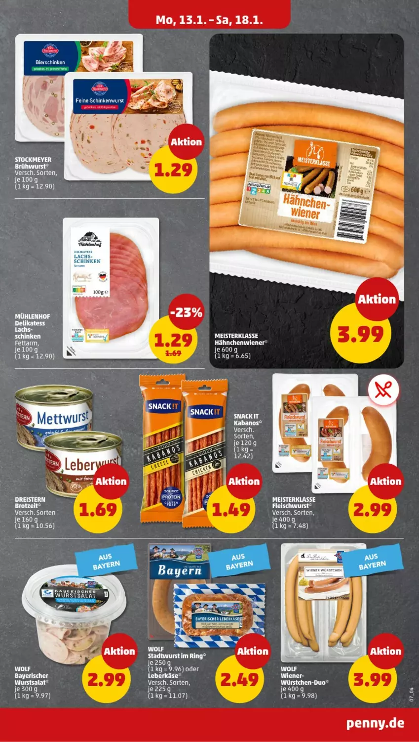 Aktueller Prospekt Penny - Prospekte - von 13.01 bis 18.01.2025 - strona 7 - produkty: brot, dreistern, eis, fleisch, fleischwurst, Käse, lachs, leberkäs, leberkäse, Meister, reis, ring, salat, schinken, Ti, wiener, wurst, würstchen