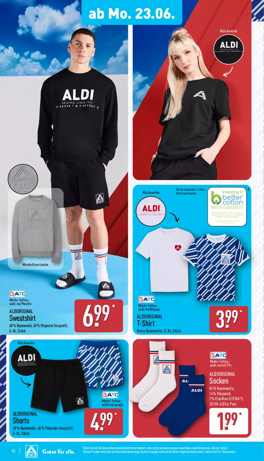 Aktueller Prospekt Aldi Nord - Von Montag - von 23.06 bis 28.06.2025 - strona 16 - produkty: aldi, Bau, baumwolle, bett, dell, Dior, eis, gin, Mode, reine baumwolle, Ria, rwe, shirt, shorts, socken, Sweatshirt, Ti, wolle