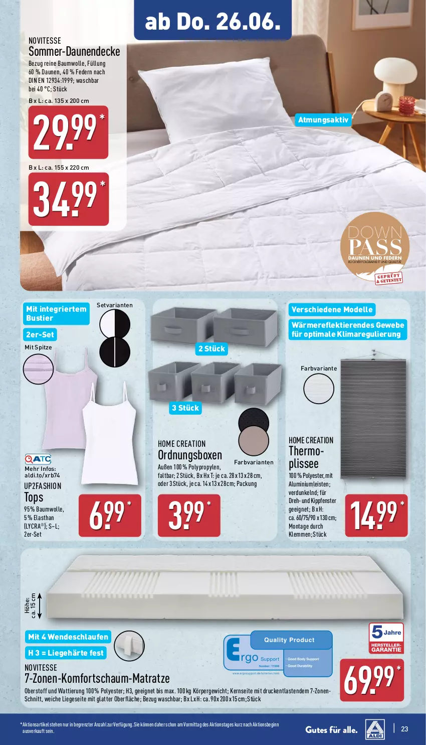 Aktueller Prospekt Aldi Nord - Von Montag - von 23.06 bis 28.06.2025 - strona 27 - produkty: aldi, Bau, baumwolle, decke, dell, eis, elle, fenster, gin, latte, Laufen, LG, Liege, matratze, Mode, reine baumwolle, Ria, Stier, Ti, Tiere, up2fashion, wolle, ZTE