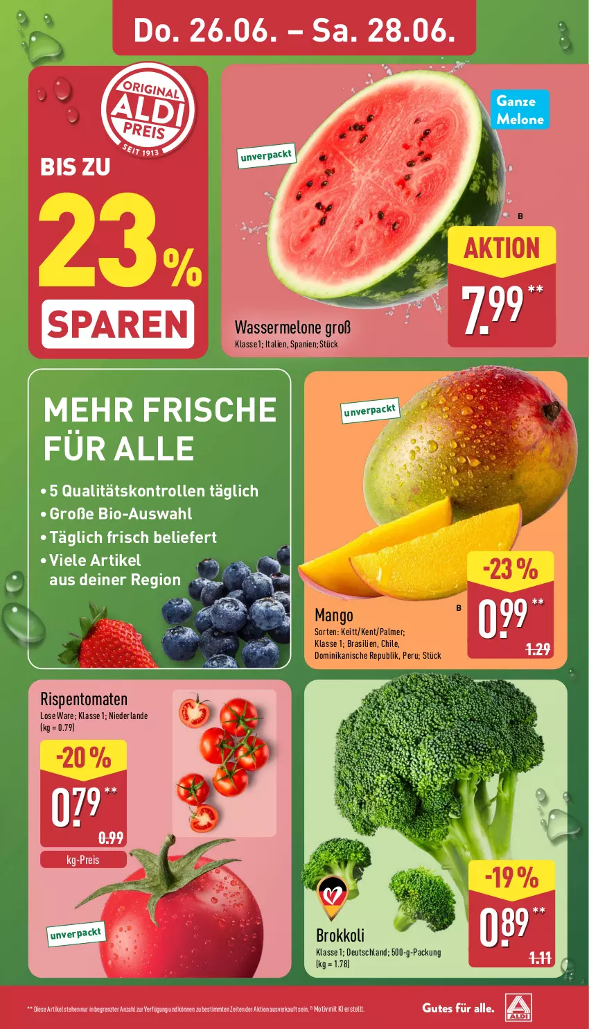 Aktueller Prospekt Aldi Nord - Von Montag - von 23.06 bis 28.06.2025 - strona 3 - produkty: bio, brokkoli, eis, mango, melone, reis, rispentomaten, Ti, tomate, tomaten, wasser, wassermelone, ZTE