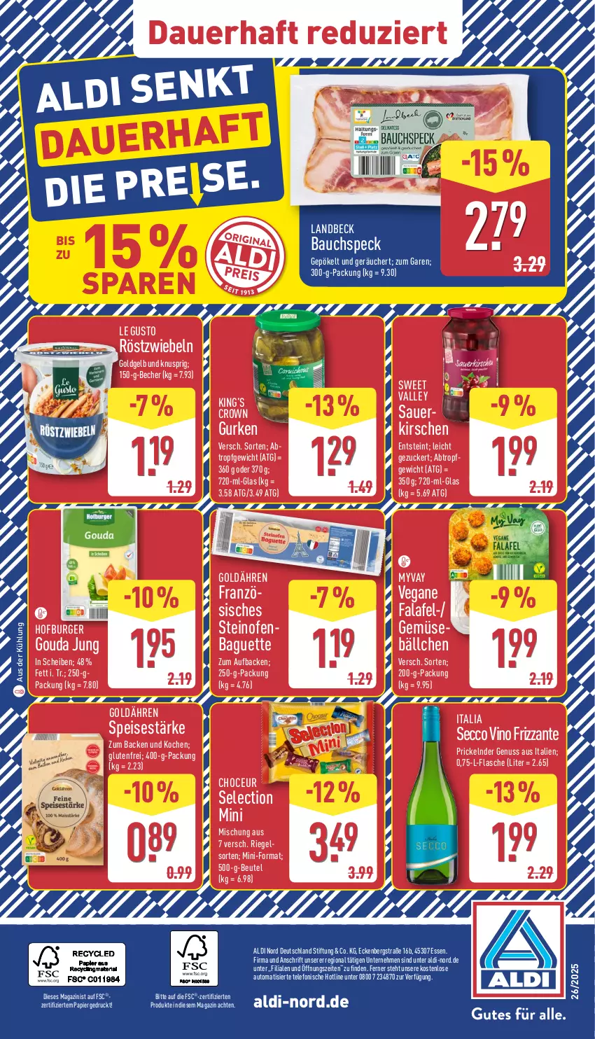Aktueller Prospekt Aldi Nord - Von Montag - von 23.06 bis 28.06.2025 - strona 4 - produkty: aldi, auer, auto, baguette, Bau, Becher, beutel, burger, ecco, eis, Falafel, flasche, frizzante, gouda, gouda jung, gurke, gurken, kirsch, kirsche, kirschen, magazin, nuss, Ofen, papier, reis, riegel, röstzwiebeln, sauerkirschen, Speck, steinofen, telefon, Ti, tiefpreis, zucker, zwiebel, zwiebeln