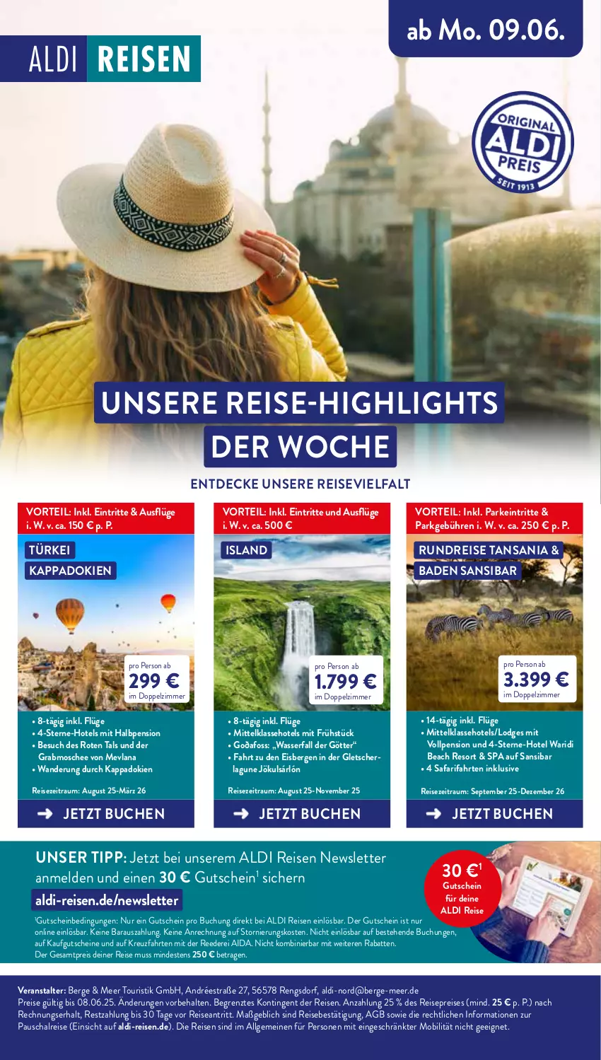 Aktueller Prospekt Aldi Nord - Von Montag - von 23.06 bis 28.06.2025 - strona 43 - produkty: aldi, Bad, buch, decke, eis, gutschein, gutscheine, kappa, kreuzfahrten, LG, reis, reise-highlights, Schal, Ti, wasser, ZTE