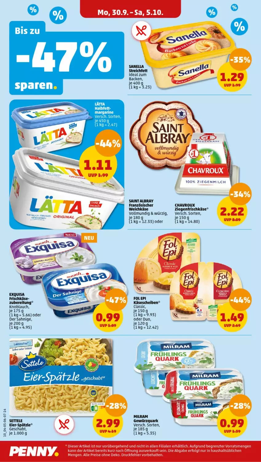 Aktueller Prospekt Penny - Prospekte - von 30.09 bis 05.10.2024 - strona 10 - produkty: albray, chavroux, eis, frischkäse, gewürz, gewürzquark, Käse, käsescheiben, knoblauch, LG, margarine, milch, milram, quark, reis, saint albray, Ti, weichkäse, ziegenfrischkäse, ZTE