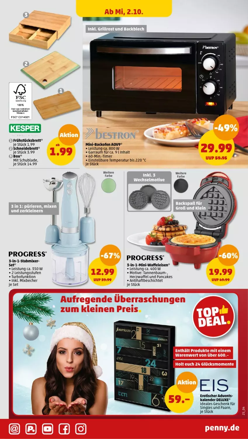 Aktueller Prospekt Penny - Prospekte - von 30.09 bis 05.10.2024 - strona 25 - produkty: backofen, Bau, Becher, eis, garraum, Holz, kesper, Mixer, Ofen, schneidebrett, stabmixer, Tannenbaum, Ti, timer, tisch, Waffeleisen