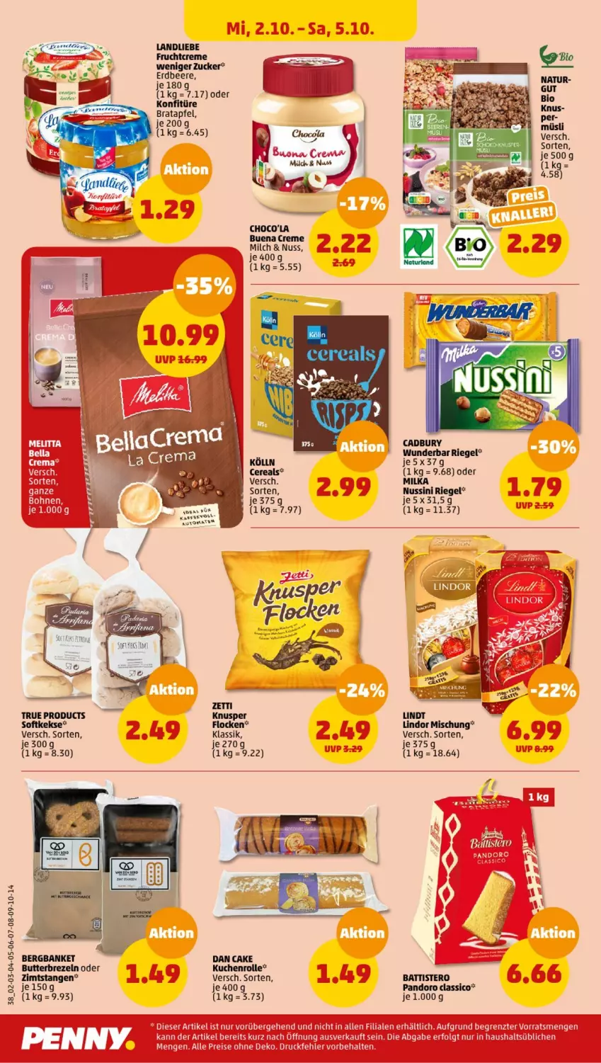 Aktueller Prospekt Penny - Prospekte - von 30.09 bis 05.10.2024 - strona 38 - produkty: apfel, Bank, beere, brezel, Brezeln, butter, cereals, classico, creme, eier, erdbeere, frucht, keks, kekse, konfitüre, kuchen, landliebe, lindor, lindt, milch, milka, nuss, riegel, Ti, zucker