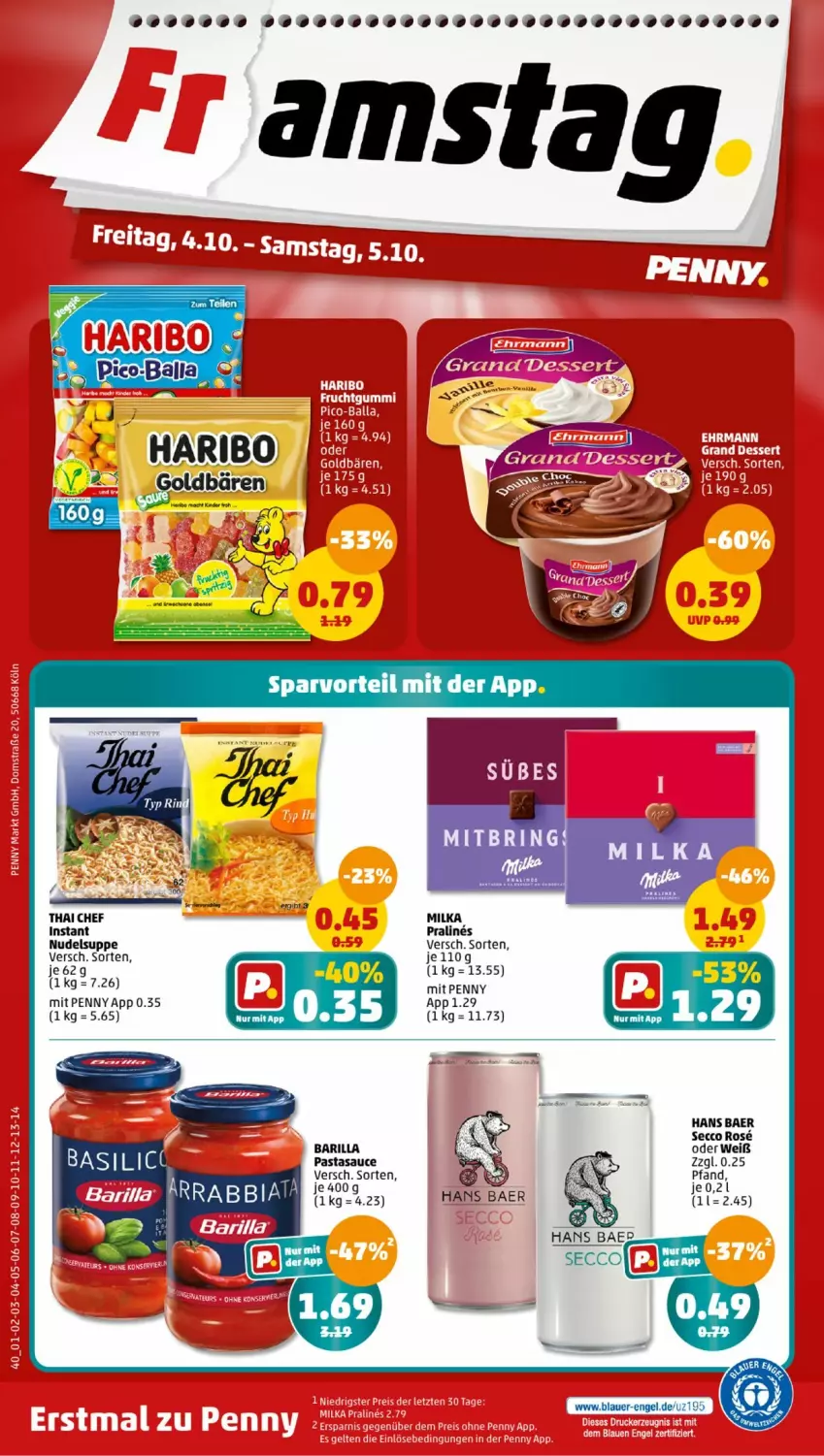 Aktueller Prospekt Penny - Prospekte - von 30.09 bis 05.10.2024 - strona 40 - produkty: auer, ball, barilla, ecco, Engel, goldbären, haribo, Kinder, mac, milka, pasta, sauce