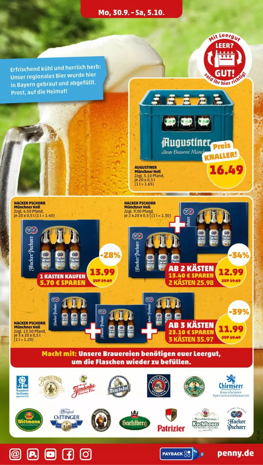 Aktueller Prospekt Penny - Prospekte - von 30.09 bis 05.10.2024 - strona 5 - produkty: auer, Bau, Bauer, bier, eimer, eis, elle, hacker pschorr, oettinger, rind, rosen, Signal, Spezi, teller, Ti, weissbier