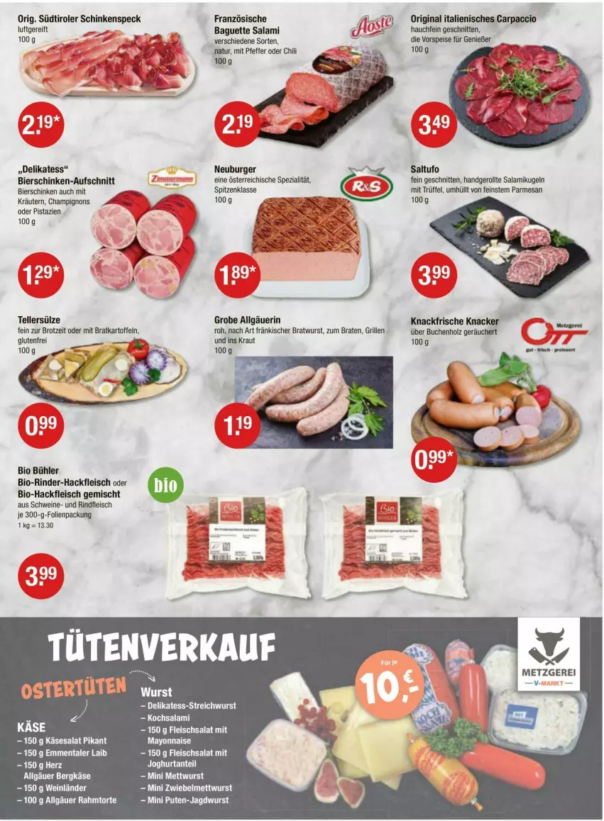 Aktueller Prospekt Vmarkt - Prospekte - von 28.03 bis 03.04.2024 - strona 3 - produkty: ACC, aufschnitt, baguette, Bergkäse, bier, bierschinken, bio, Bio-Hackfleisch, braten, bratwurst, brot, buch, burger, Carpaccio, champignon, champignons, chili, eis, elle, fleisch, fleischsalat, gin, grill, hackfleisch, hackfleisch gemischt, Holz, jagdwurst, joghur, joghurt, kartoffel, kartoffeln, Käse, knacker, Kraut, kräuter, kräutern, Kugel, LG, mayonnaise, natur, Neuburger, pfeffer, pistazien, pute, rind, rinder, rinder-hackfleisch, rindfleisch, salami, salat, schinken, schinkenspeck, schnitten, schwein, schweine, Speck, Spezi, südtiroler, tee, teller, Ti, torte, Trüffel, vorspeise, wein, weine, wurst, Yo