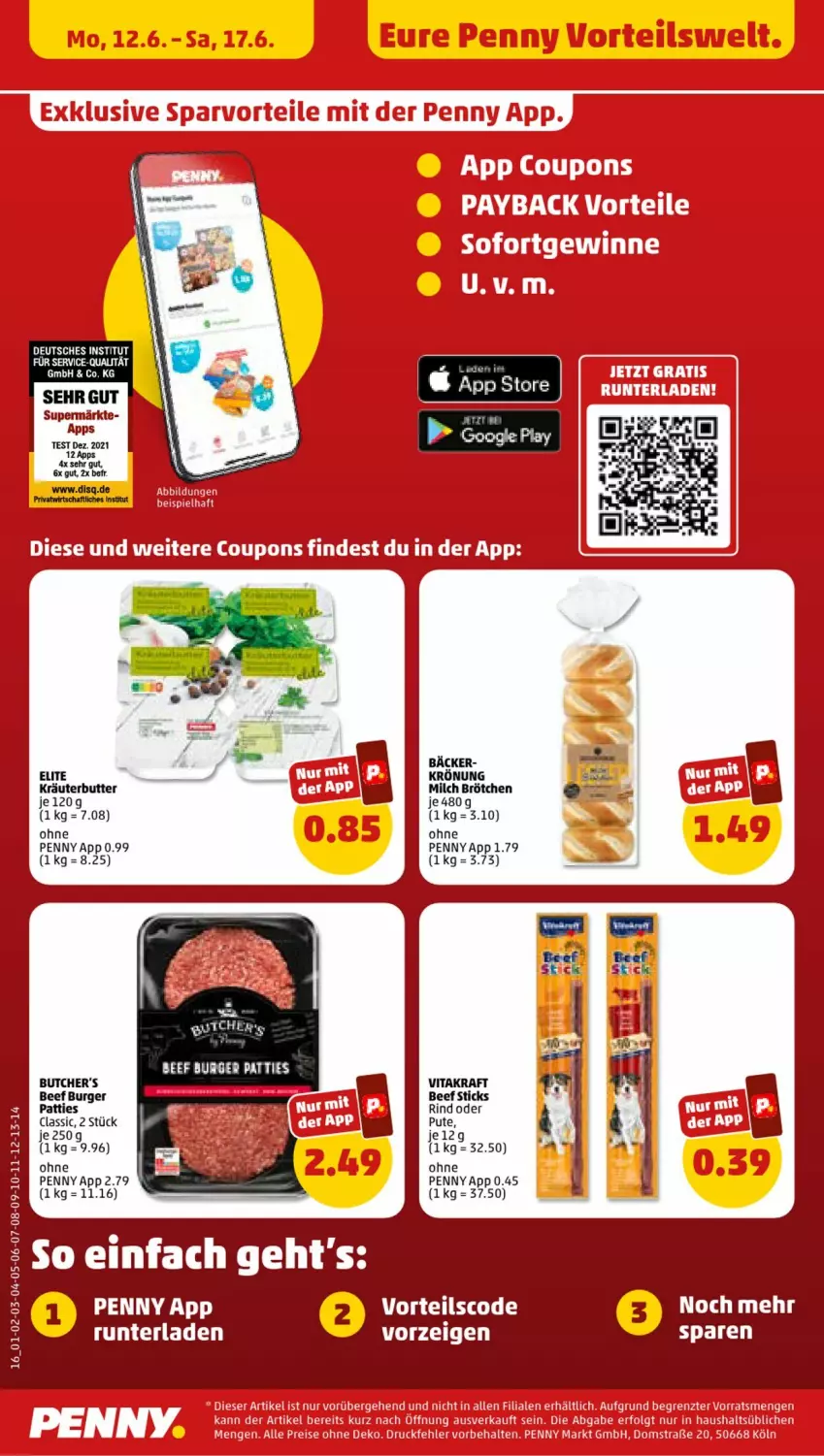 Aktueller Prospekt Penny - Prospekte - von 12.06 bis 17.06.2023 - strona 16 - produkty: beef, burger, butcher's, eis, kraft, kräuter, pute, rind, tee, Ti, vita, vitakraft, ZTE