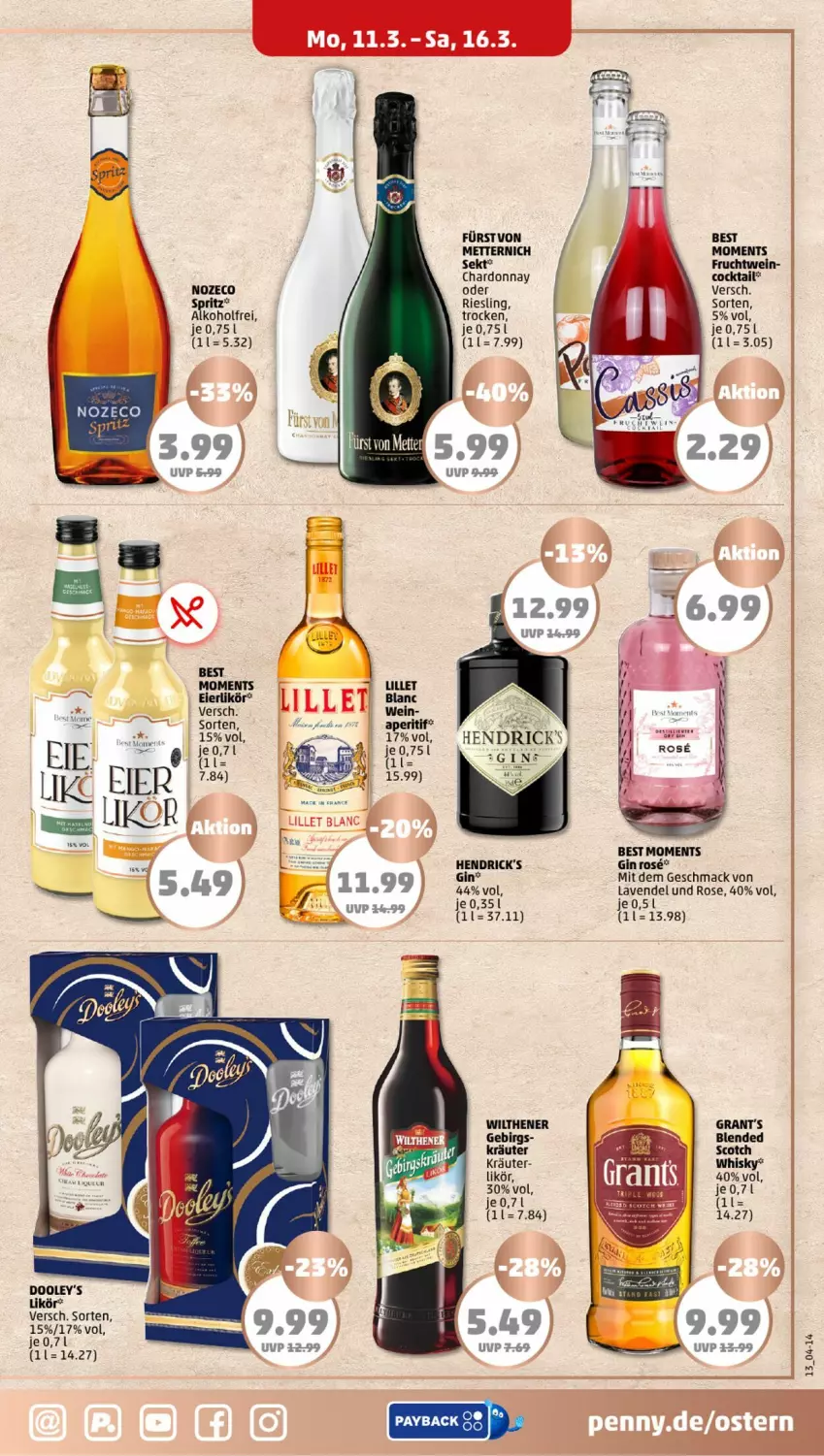 Aktueller Prospekt Penny - Prospekte - von 11.03 bis 16.03.2024 - strona 13 - produkty: alkohol, aperitif, chardonnay, cocktail, eier, frucht, gin, kräuter, lavendel, likör, lillet, mac, Mett, metternich, riesling, sekt, Ti, wein