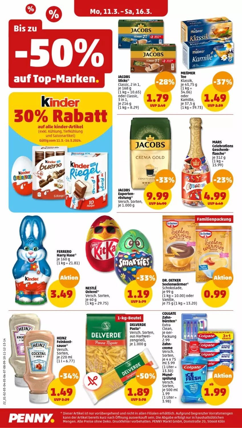 Aktueller Prospekt Penny - Prospekte - von 11.03 bis 16.03.2024 - strona 22 - produkty: ball, bürste, bürsten, colgate, creme, Dr. Oetker, erde, feinkost, ferrero, flasche, heinz, jacobs, Jacobs Crema, LG, mars, pasta, sauce, schoko, schokolade, spülung, tee, Ti, vanille