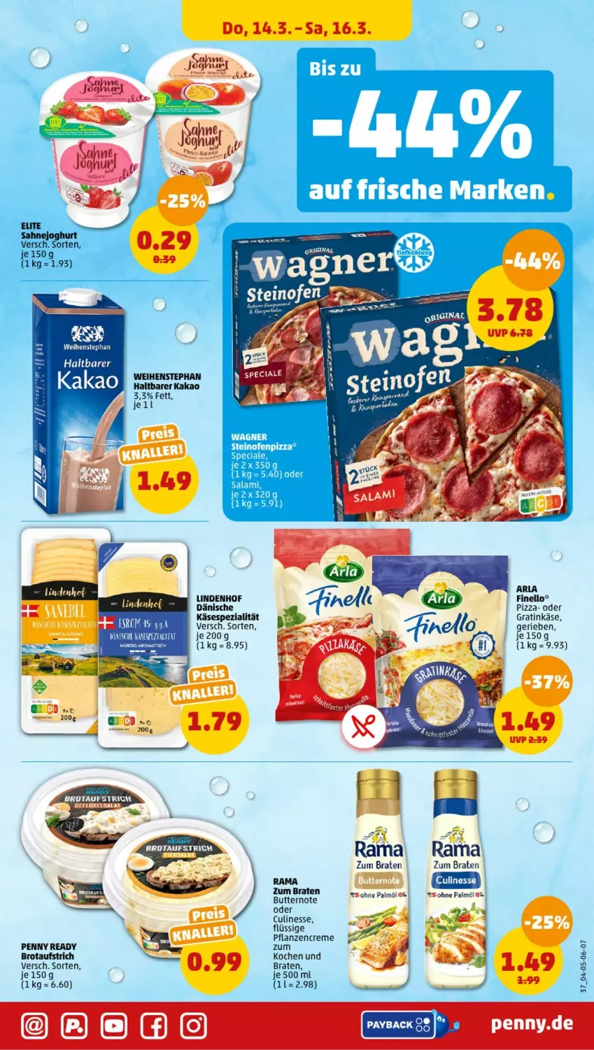 Aktueller Prospekt Penny - Prospekte - von 11.03 bis 16.03.2024 - strona 37 - produkty: arla, aufstrich, braten, brot, brotaufstrich, butter, creme, culinesse, finello, kakao, Käse, merl, ohne palmöl, pflanze, pflanzen, pflanzencreme, pizza, rama, salat, Spezi, Ti, weihenstephan