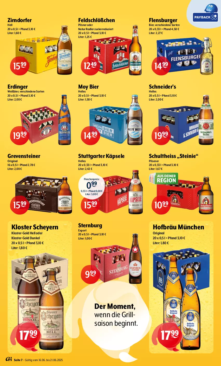 Aktueller Prospekt Getraenke Hoffmann - Prospekte - von 16.06 bis 21.06.2025 - strona 7 - produkty: bier, burger, eis, elle, erdinger, flasche, flensburger, gin, grevensteiner, grill, Moy Bier, natur, natur radler, pils, pilsener, pilsner, radler, reis, Schultheiss, steiner, Sternburg, Ti, zucker