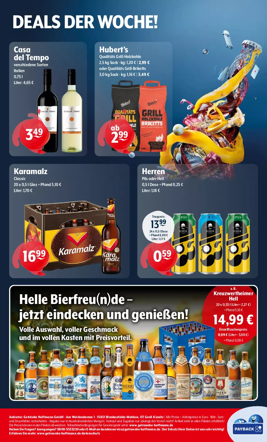 Aktueller Prospekt Getraenke Hoffmann - Prospekte - von 16.06 bis 21.06.2025 - strona 8 - produkty: abholpreise, bier, briketts, decke, eimer, eis, elle, getränk, getränke, gewinnspiel, grill, grill-holzkohle, Holz, holzkohle, karamalz, mac, malz, pils, preisvorteil, rama, reis, sac, Spiele, Tempo, Ti