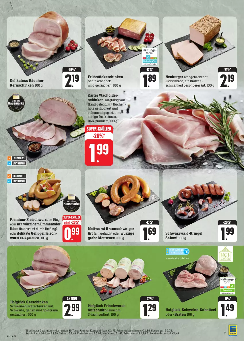 Aktueller Prospekt E Center - Angebote der Woche - von 25.09 bis 30.09.2023 - strona 11 - produkty: aufschnitt, braten, braun, brot, buch, burger, eis, emmentaler, fleisch, fleischkäse, fleischwurst, geback, Geflügel, hinterschinken, Holz, Käse, kernschinken, LG, Mett, mettwurst, Neuburger, Ofen, reis, ring, saft, salami, schinken, schinkenspeck, schnitzel, schwein, schweine, schweine-schnitzel, Speck, super-knüller, Ti, wein, weine, wurst, ZTE