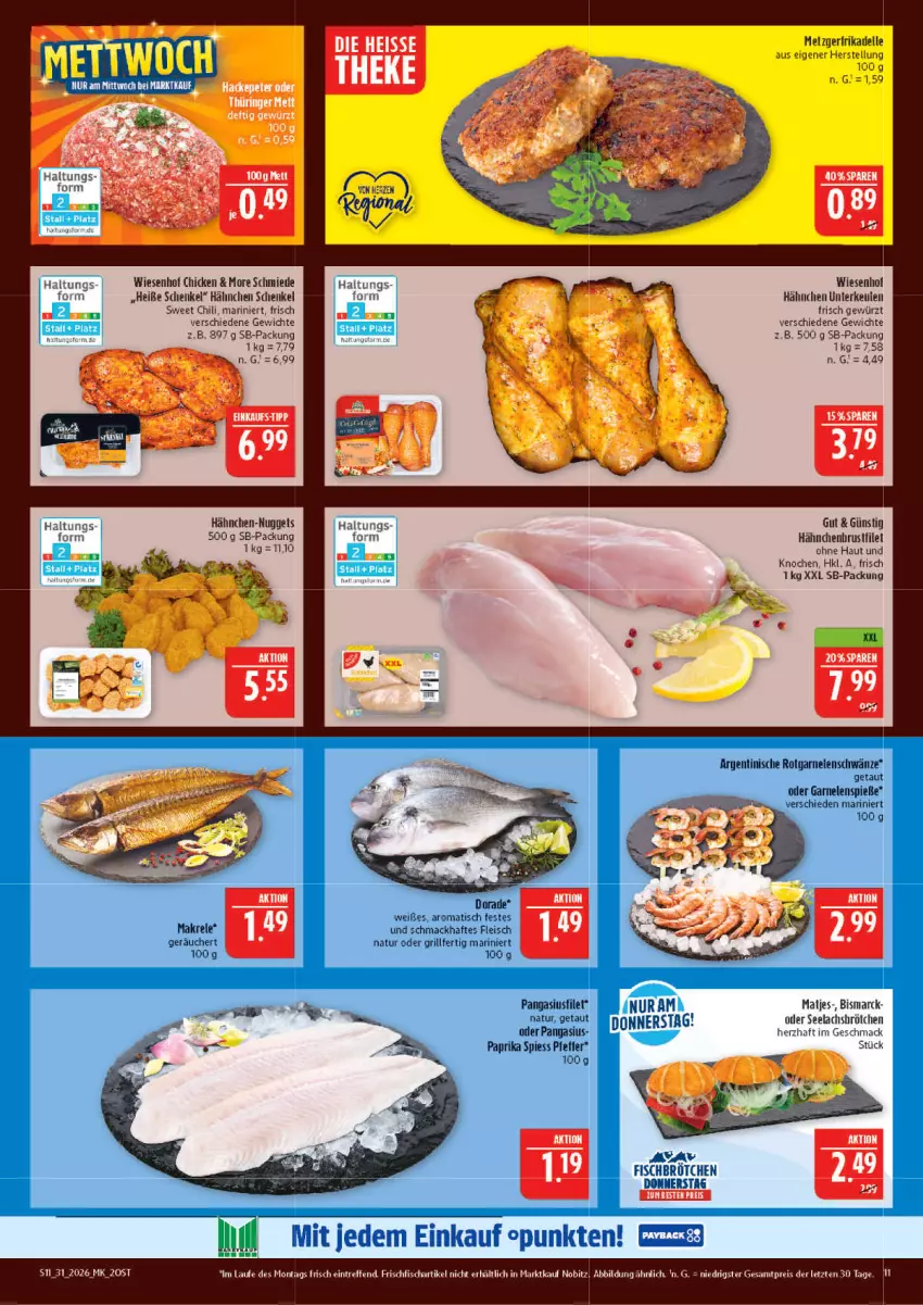 Aktueller Prospekt Marktkauf - Prospekt - von 26.07 bis 01.08.2026 - strona 11 - produkty: bismarck, brötchen, brustfilet, chili, dell, Dorade, eis, elle, filet, fisch, fleisch, frischfisch, garnelen, gewürz, grill, hähnchenbrust, hähnchenbrustfilet, henkel, lachs, mac, Makrele, matjes, natur, nuggets, Pangasius, paprika, pfeffer, reis, rel, schenkel, Ti, tisch, wiesenhof, Yo, ZTE