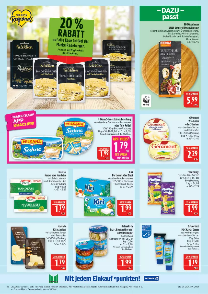 Aktueller Prospekt Marktkauf - Prospekt - von 26.07 bis 01.08.2026 - strona 18 - produkty: bambus, Becher, Berger, bismarck, creme, deka, dip, eis, elle, esrom, fisch, grill, hering, Herings, Käse, käsescheiben, kiri, lion, messer, milka, milkana, ndk, radeberger, reis, ring, saft, Schmelzkäse, schmelzkäsezubereitung, String, teller, Ti, weichkäse, ZTE