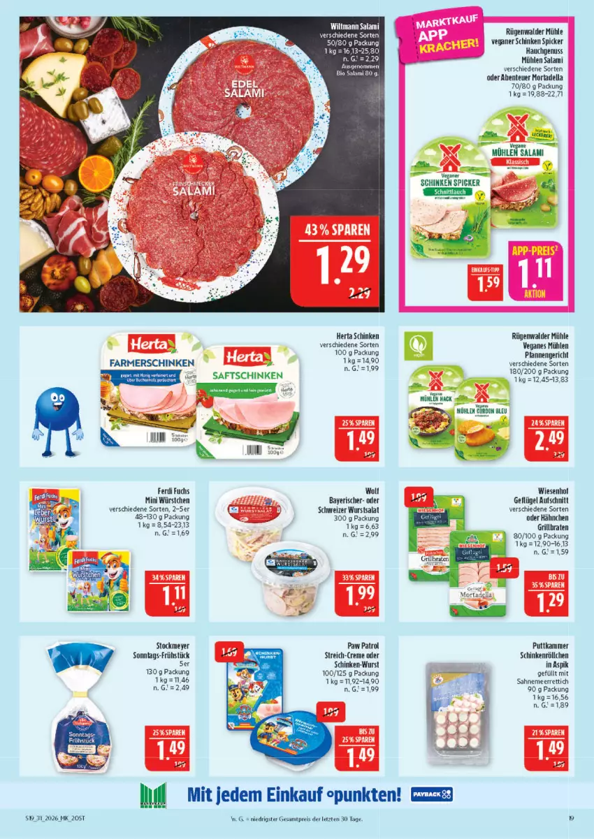 Aktueller Prospekt Marktkauf - Prospekt - von 26.07 bis 01.08.2026 - strona 19 - produkty: aufschnitt, braten, creme, dell, eis, ente, farmerschinken, ferdi fuchs, Geflügel, grill, herta, meerrettich, mortadella, nuss, Paw Patrol, pfanne, pfannen, reis, Rettich, rügenwalder, rügenwalder mühle, saft, saftschinken, sahne, salami, salat, schinken, schinken spicker, schnittlauch, stockmeyer, tee, Ti, wiesenhof, wiltmann, wurst, würstchen, ZTE