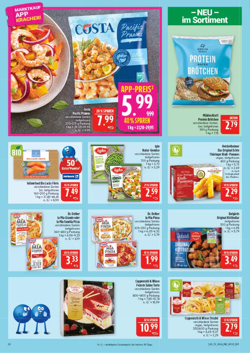 Aktueller Prospekt Marktkauf - Prospekt - von 26.07 bis 01.08.2026 - strona 20 - produkty: bio, brötchen, Cif, coppenrath, Dr. Oetker, eimer, eis, filet, filets, gin, hafer, iglo, kraft, lachs, pizza, pommes, prawns, reis, ring, sahne, Strudel, Ti, torte, ZTE